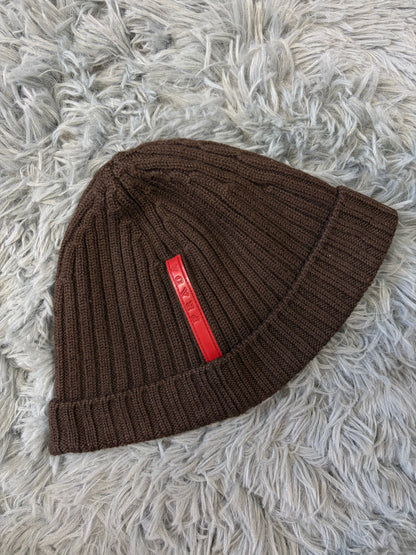 Prada Sport 00’s Brown Wool Ribbed Fisherman’s Beanie | O/S, Brown