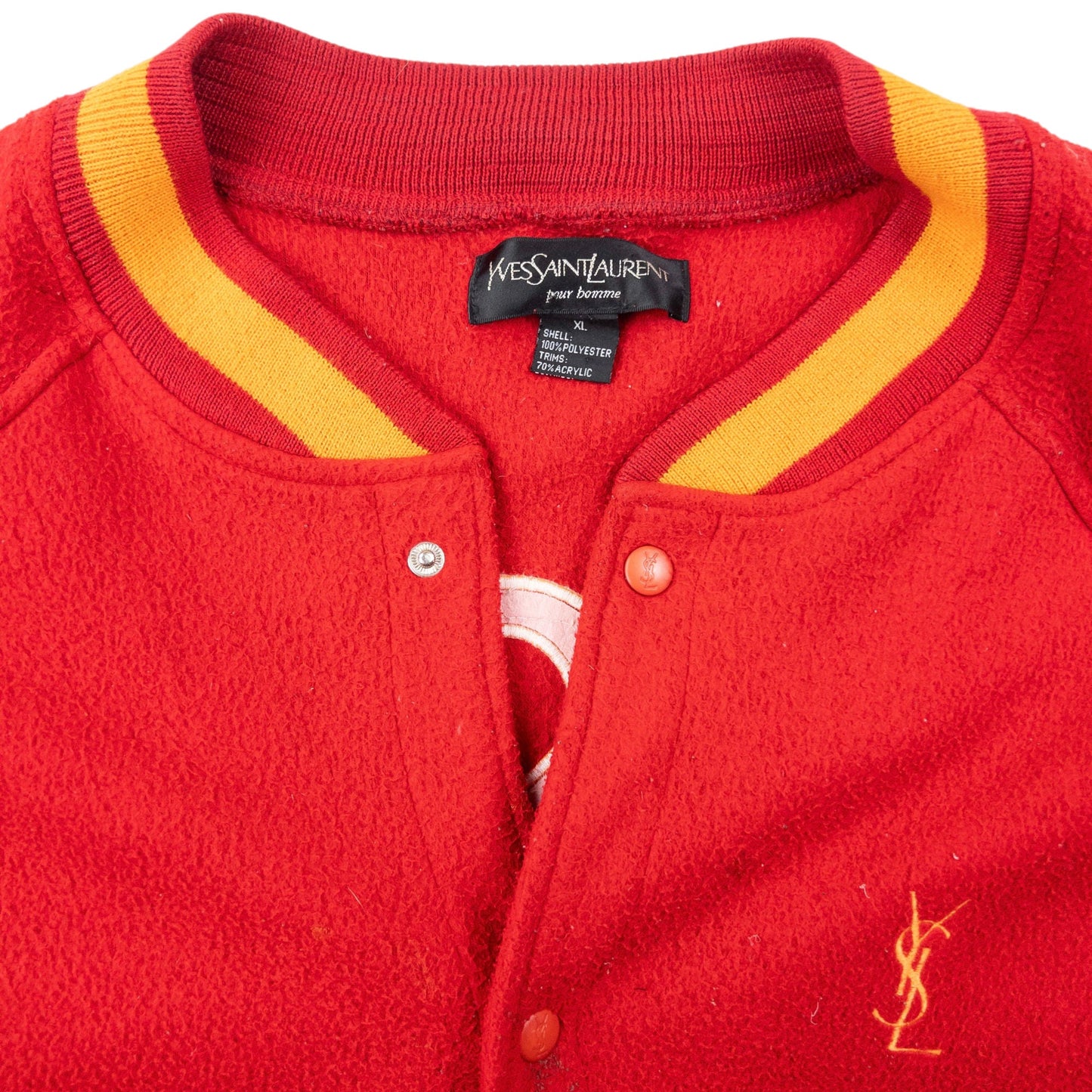 Vintage 90s YSL Yves Saint Laurent Fleece Varsity Jacket Size XXL | XXL, Orange