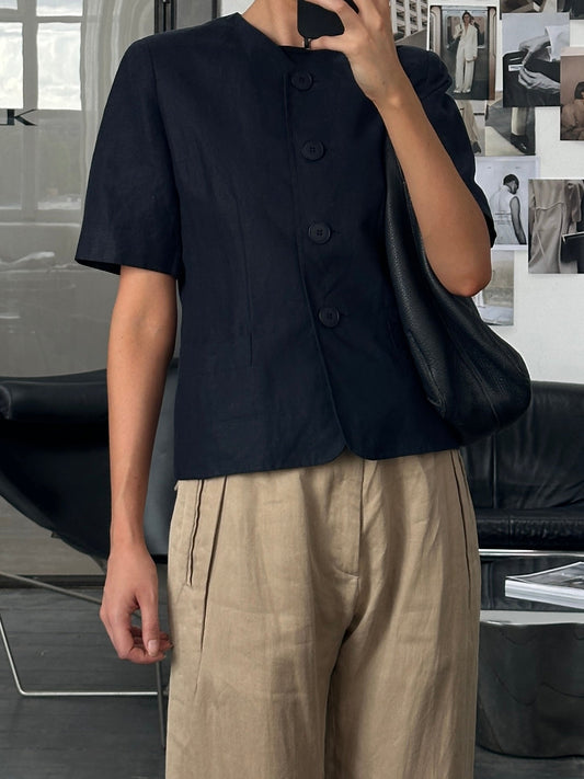 Luisa Spagnoli 1990s Pure Linen Short Sleeve Tailored Blazer - M