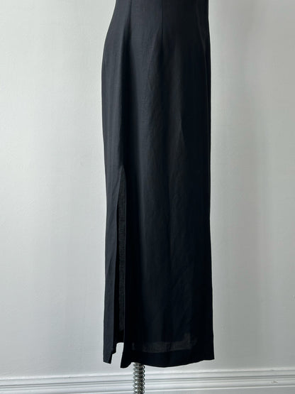 Marella 1990s Linen V Neck Floor Length Dress - S/M
