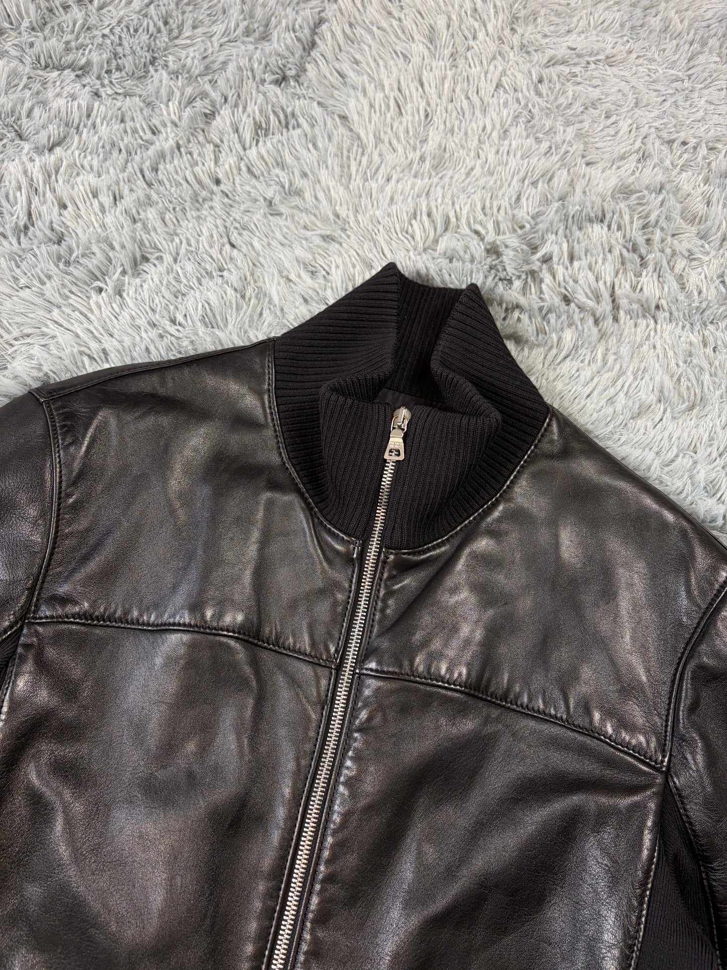 Prada Sport 00’s Leather & Wool Padded Hybrid Biker Jacket - IT50 | O/S, Black