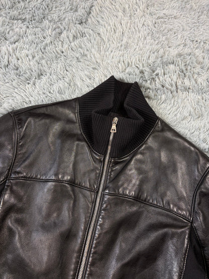 Prada Sport 00’s Leather & Wool Padded Hybrid Biker Jacket - IT50 | O/S, Black