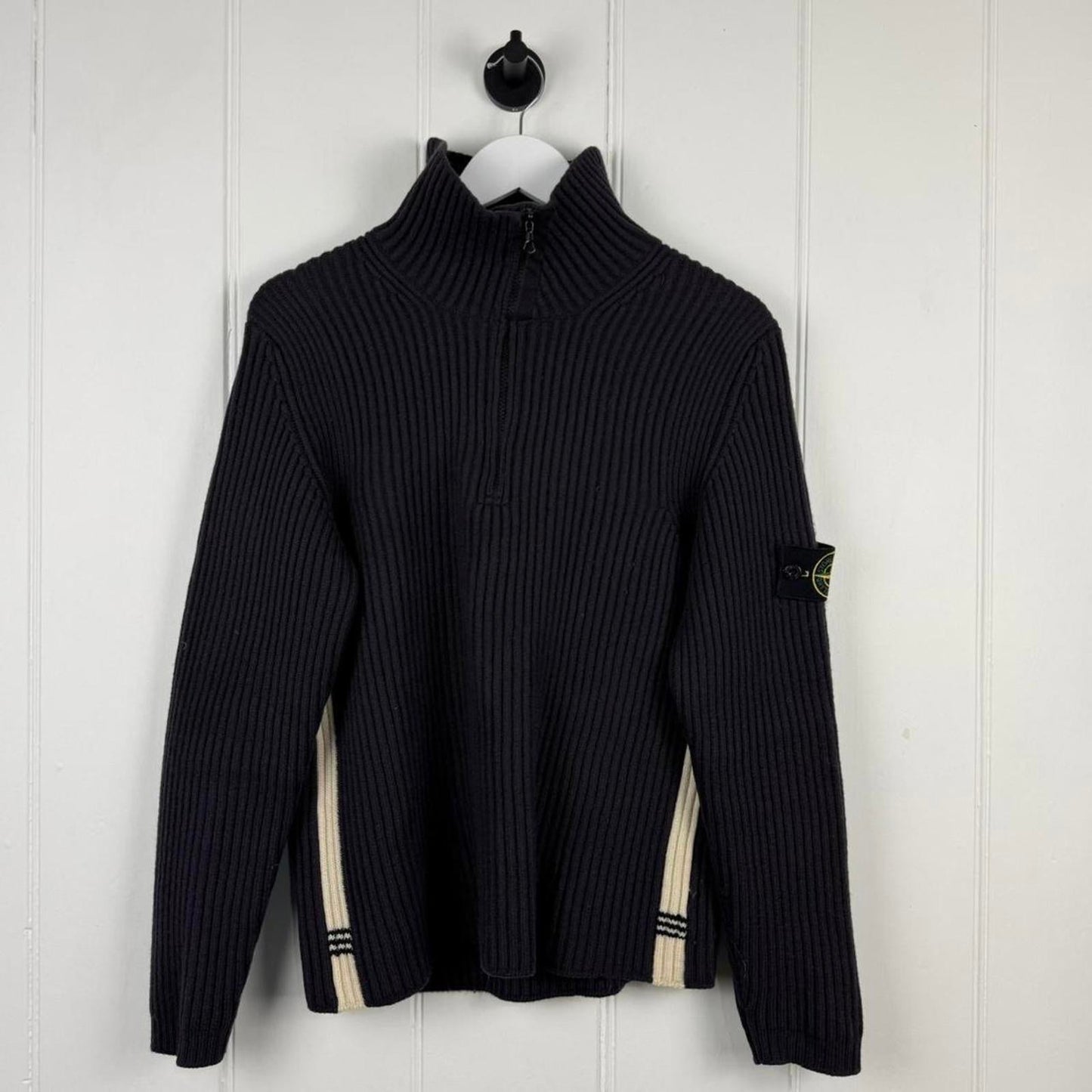 Stone Island Ribbed Half Zip Knit Navy (S/M) | Small, Navy