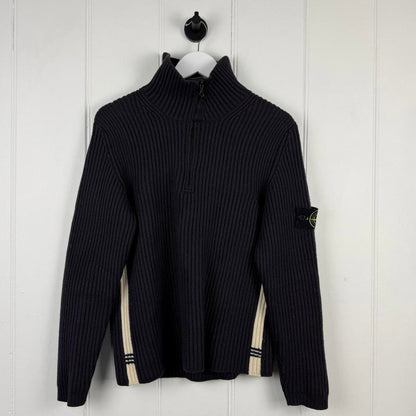 Stone Island Ribbed Half Zip Knit Navy (S/M) | Small, Navy
