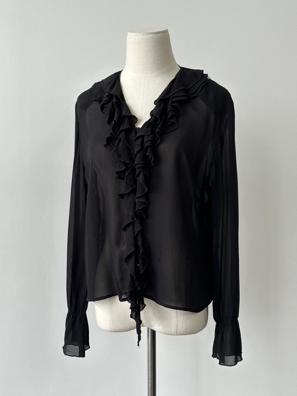 Vintage 1990s Sheer Ruffle Shirt - M
