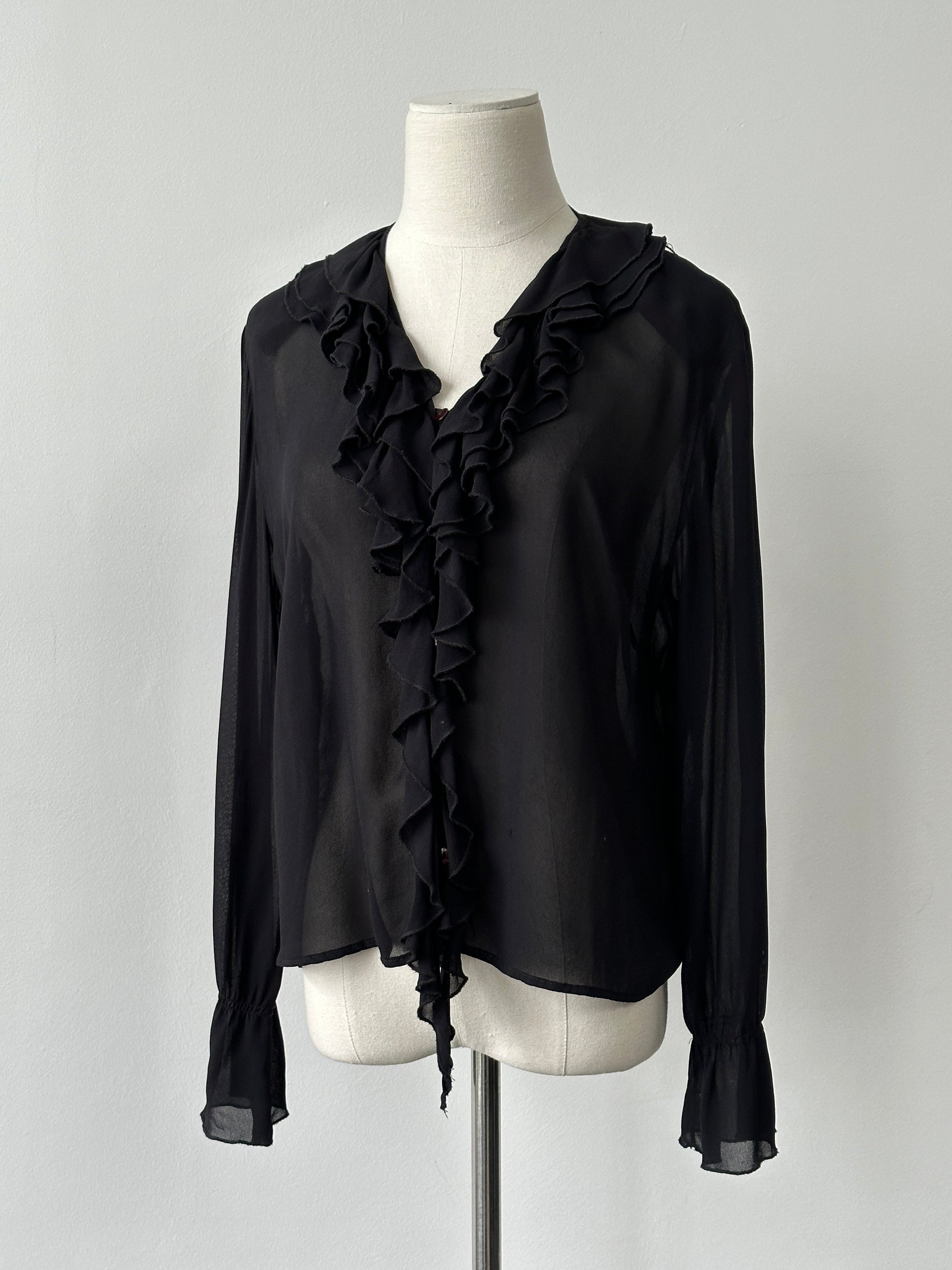 Vintage 1990s Sheer Ruffle Shirt - M