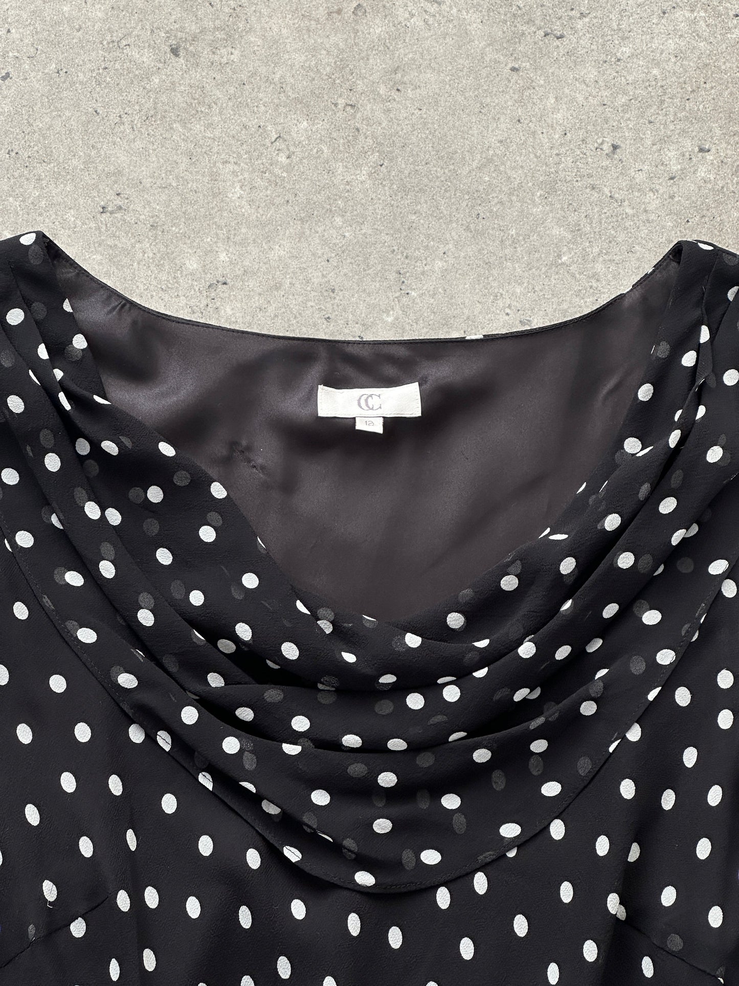 Vintage 2000s Pure Silk Polkadot A-Line Maxi Dress - M