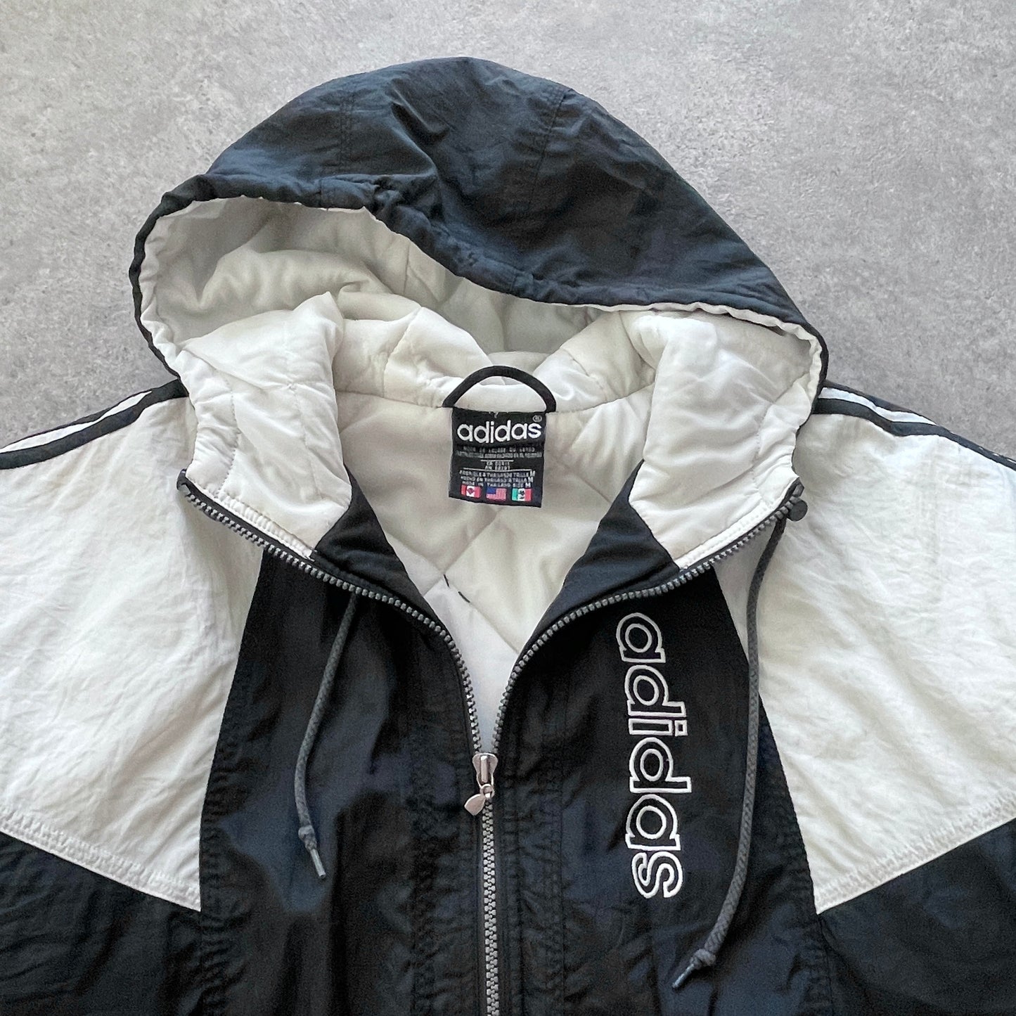 Adidas 1990s padded spellout bomber jacket (M)