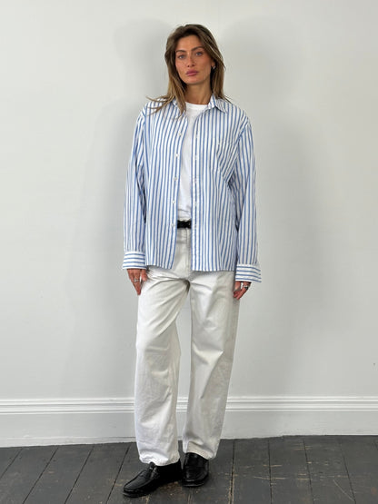 Christian Dior 1980s Cotton Striped Logo Shirt - L