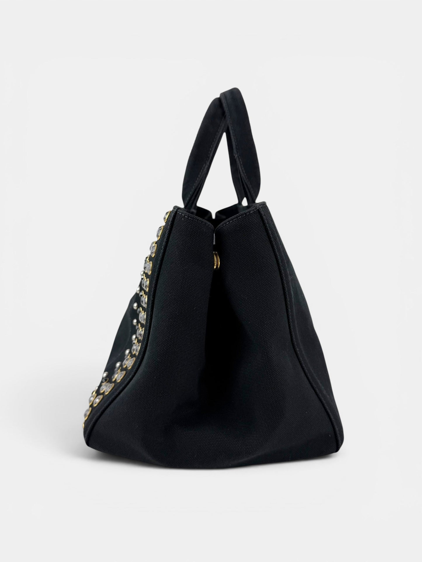 2000s Prada Black Canapa Studded 2-Way Handbag | O/S, Multicoloured