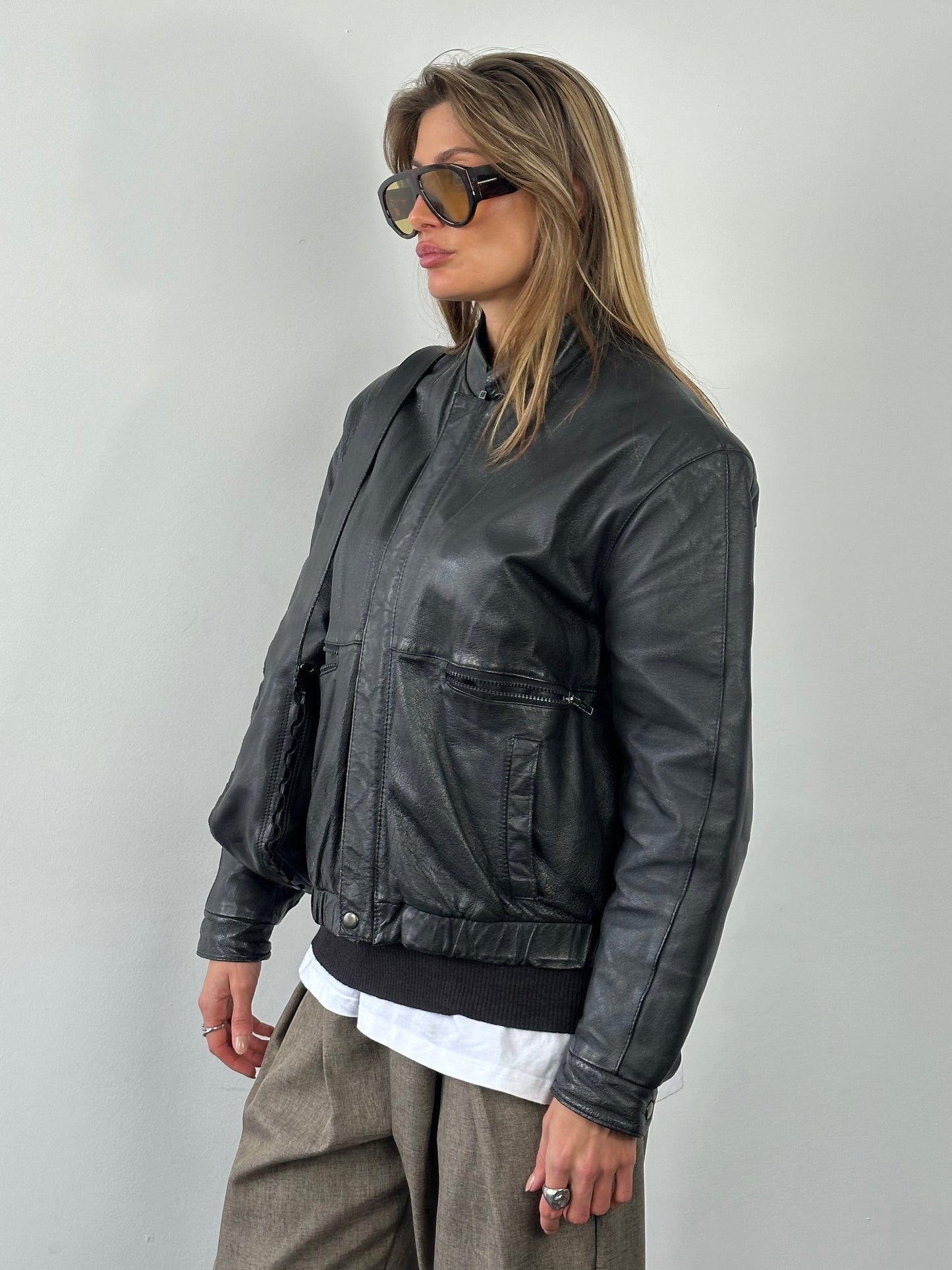 Vintage 1990s Leather Bomber Jacket - M