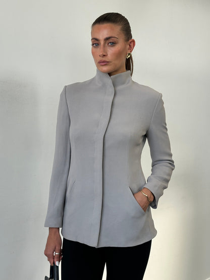Emporio Armani High Neck Fitted Minimal Blazer Jacket - S/M