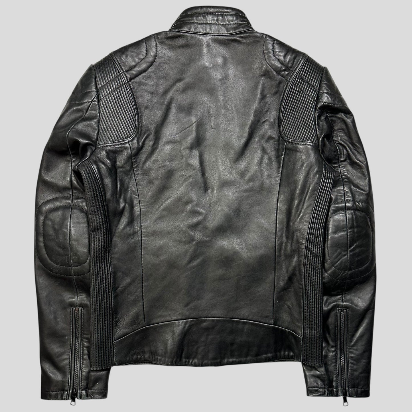 Armani Leather Moto Padded Biker Jacket - S