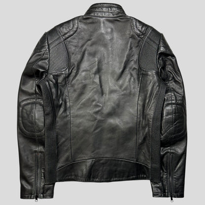 Armani Leather Moto Padded Biker Jacket - S