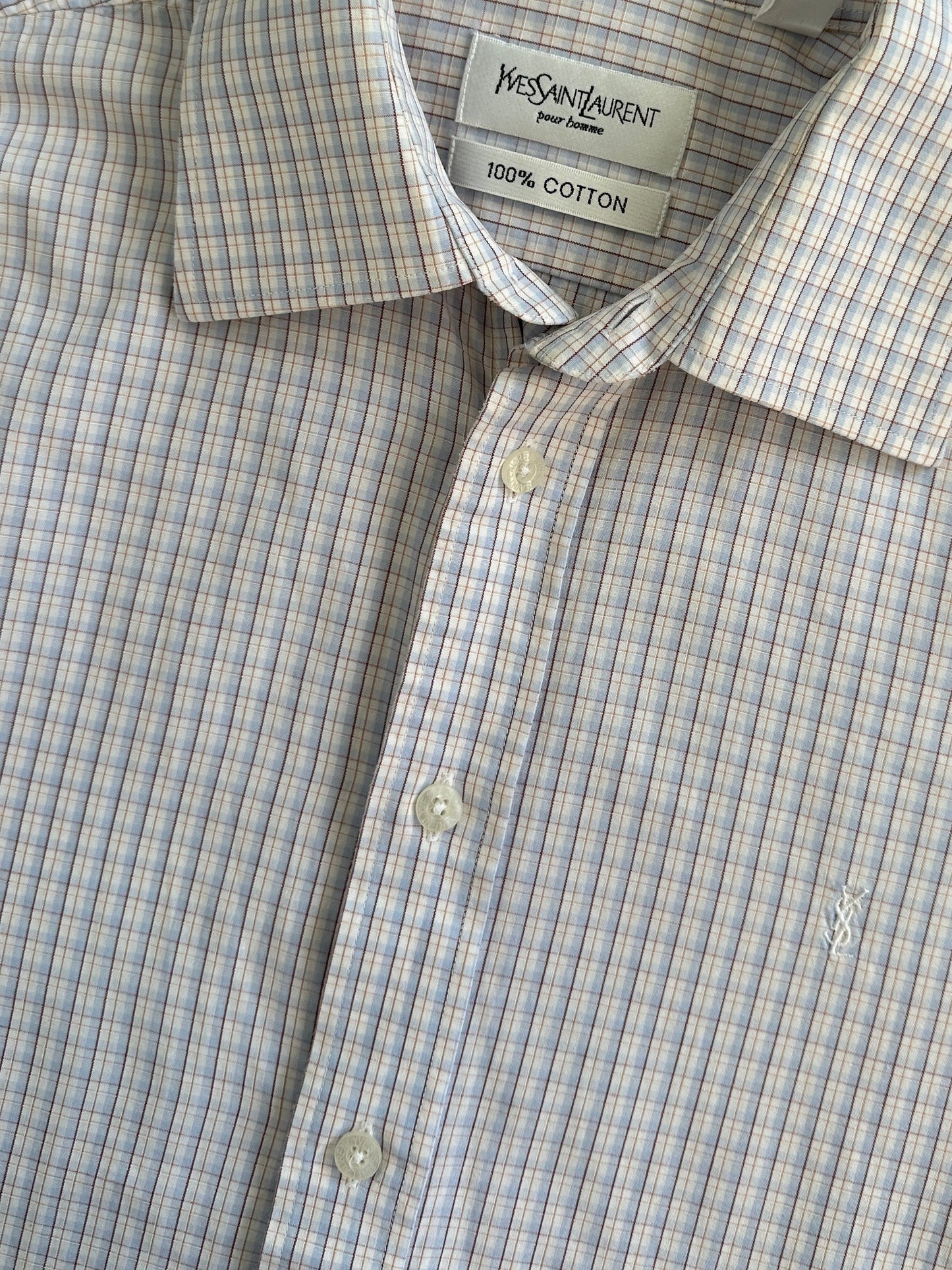 Yves Saint Laurent Pour Homme 2000s Mini Check Pure Cotton Logo Shirt - M