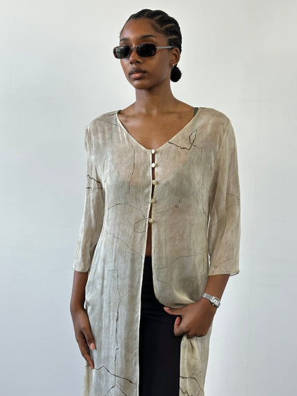 Vintage 1990s Pure Silk Sheer Longline Cardigan - M