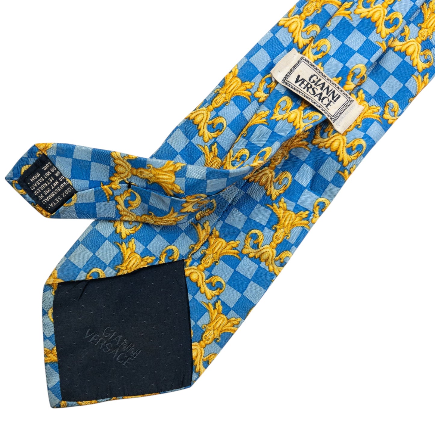 Vintage Gianni Versace Checkered Baroque Silk Tie
