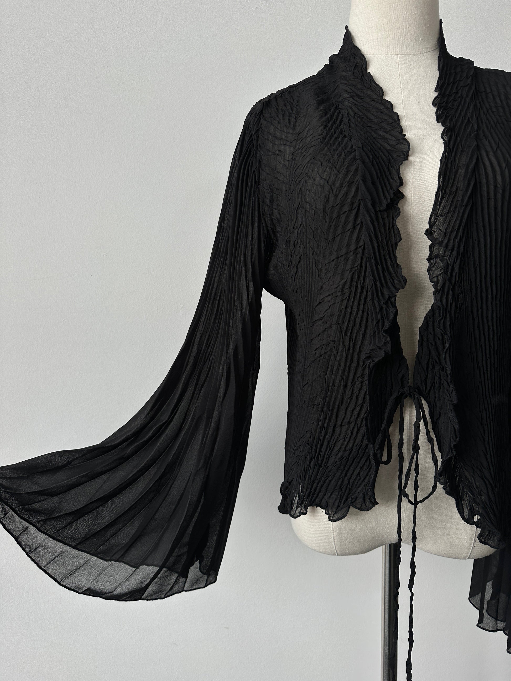 Vintage 2000s Tie Front Sheer Pleated Cardigan - M-L