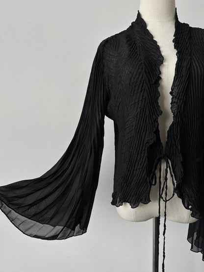 Vintage 2000s Tie Front Sheer Pleated Cardigan - M-L