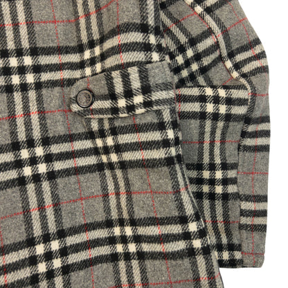 Vintage 90s Burberry Fur Hood Nova Check Wool Duffle Jacket Womens Size M | O/S, Grey