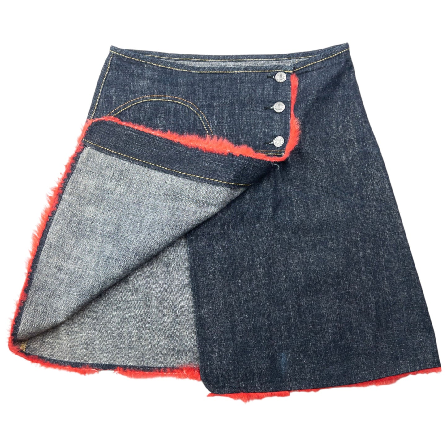 Vintage 2000s Evisu Double Gull Rabbit Fur Wrap Skirt Womens Size W28 | W28, Multicoloured
