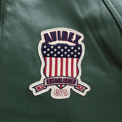 Avirex USA Signature Leather Varsity Jacket - L | Large, Green
