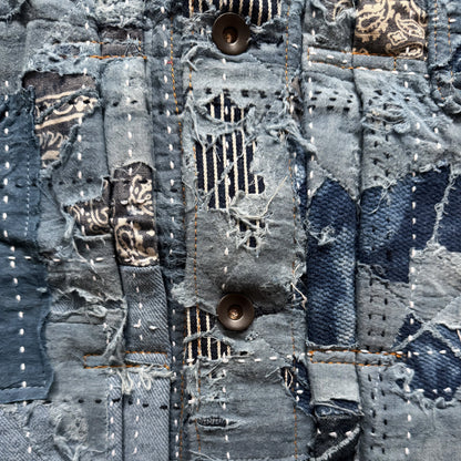 Indigo Boro Sashiko Distressed Denim Trucker Jacket - XL
