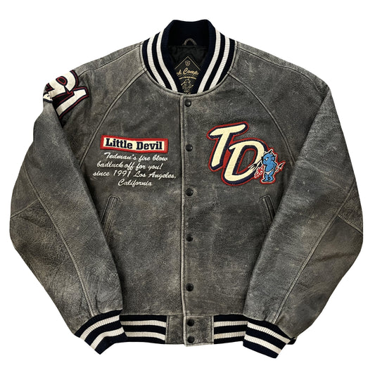 Tedman's Acid Wash Leather Varsity Jacket - L