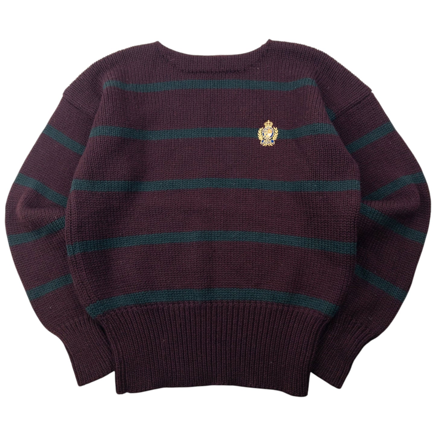 Vintage 90s Polo Ralph Lauren Crest Striped Knit Wool Jumper Size XL | XL, Multicoloured