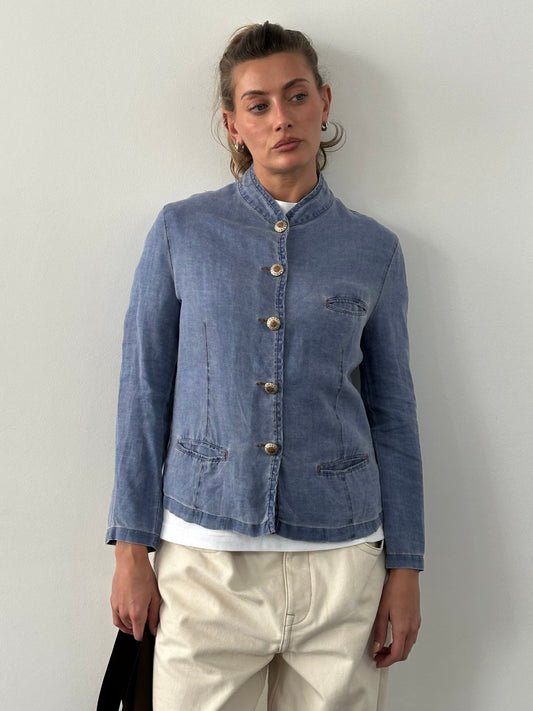 Armani Jeans 1990s Pure Linen Bespoke Button Jacket - S-M