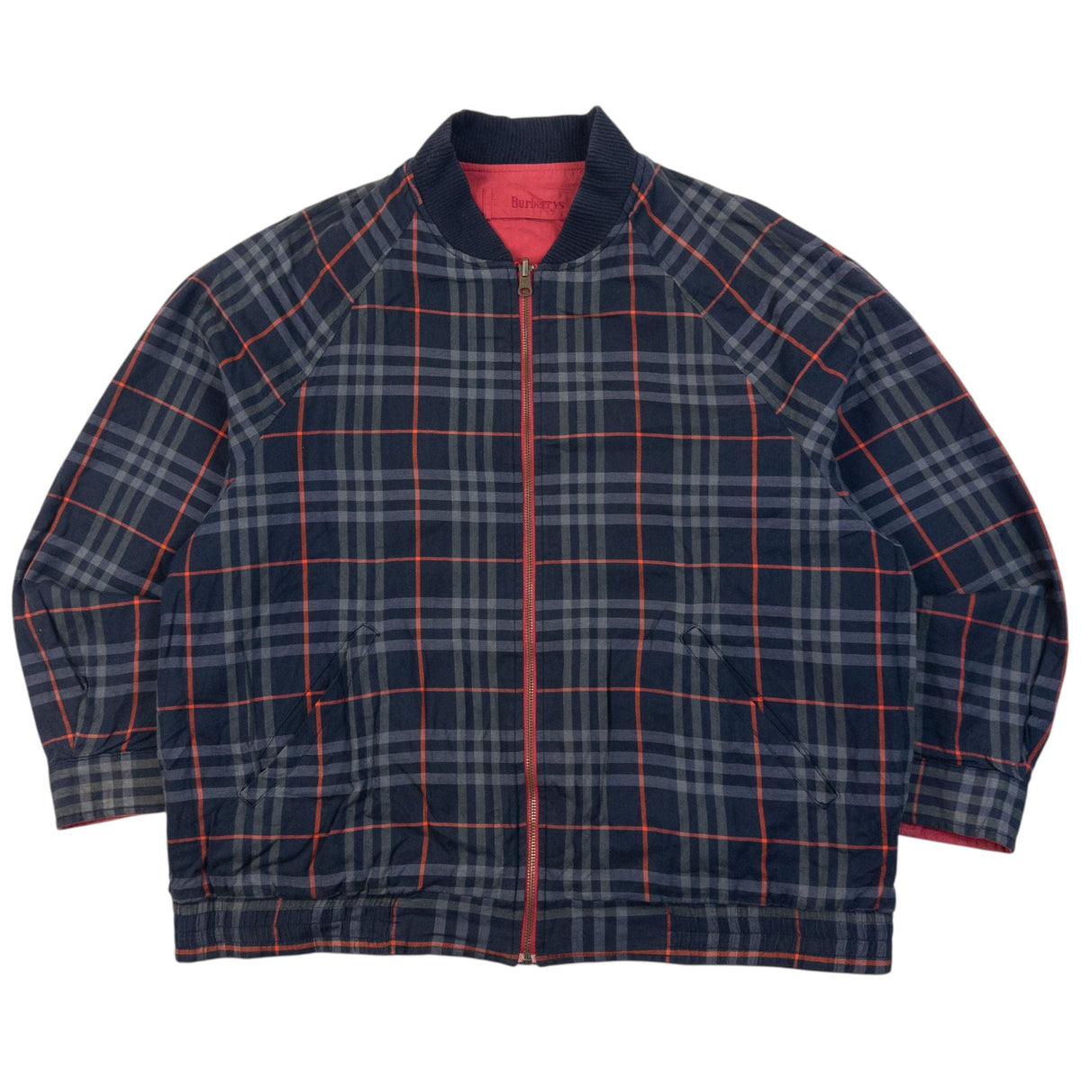 Vintage 90s Burberry Nova Check Reversible Bomber Jacket Size L | Large, Navy