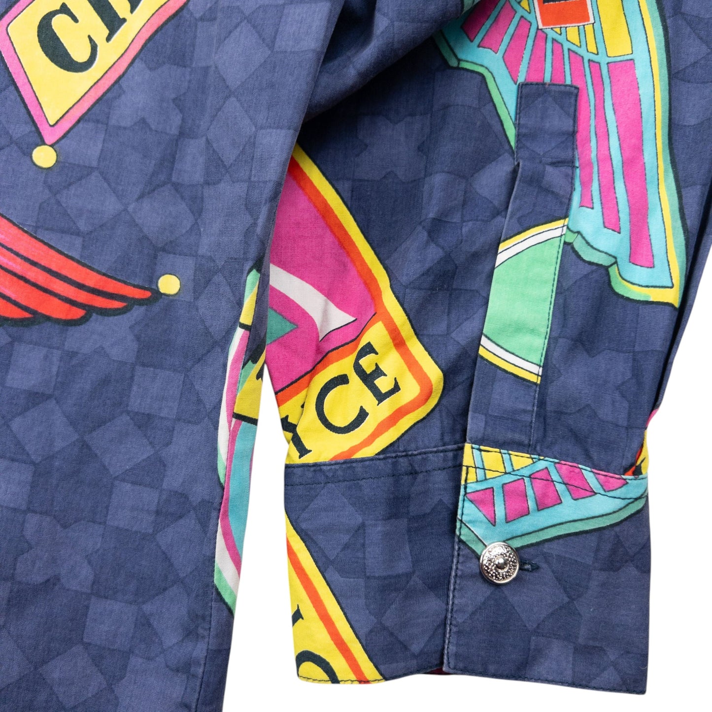 Vintage 90s Versace Jeans Couture Car Rolls Royce Pattern Button Up Shirt Size XL | XL, Multicolour