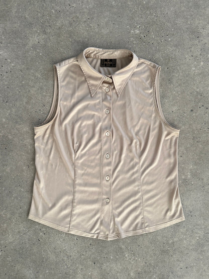 Fendi Sleeveless Satin Logo Shirt - M/L