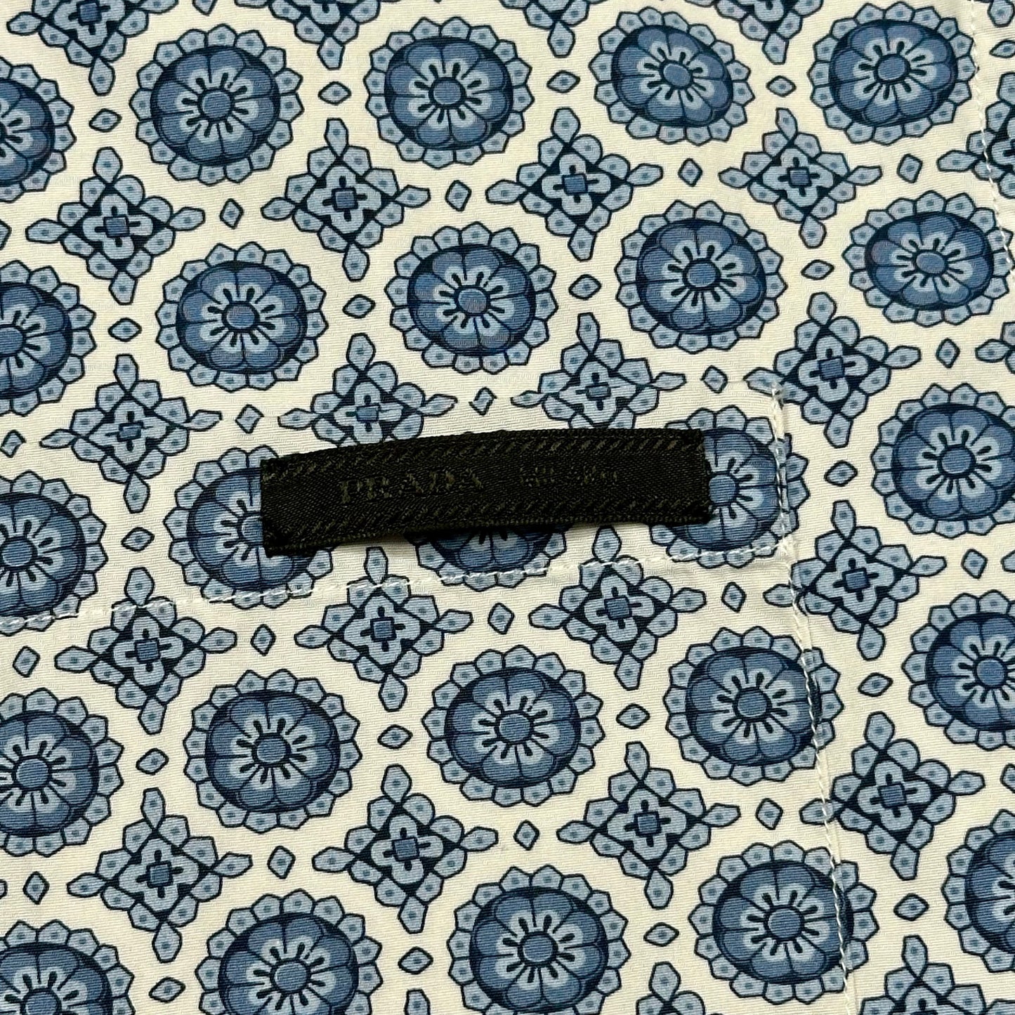 Prada 2020 Persian Geometric Print Boxy Cotton Logo Shirt - M/L