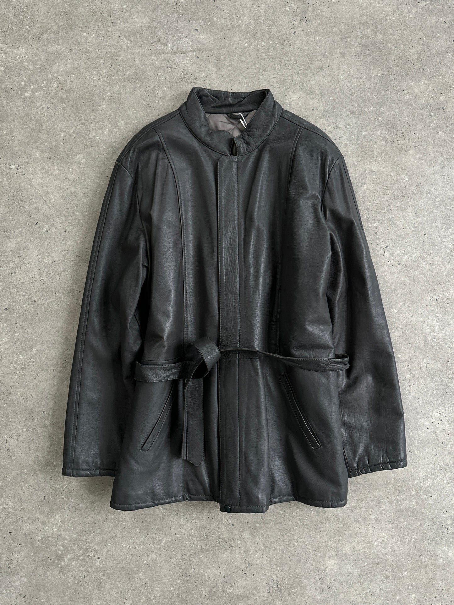 Italian Vintage Belted Leather Jacket - XL