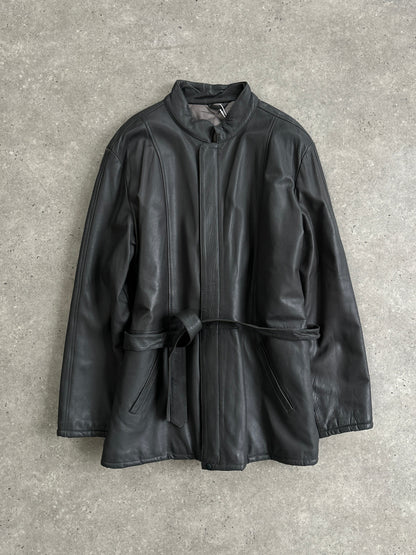 Italian Vintage Belted Leather Jacket - XL