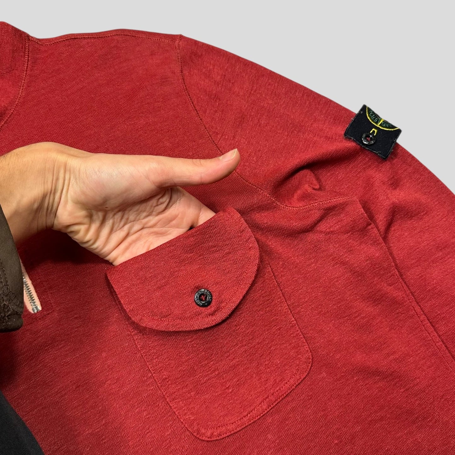 Stone Island 2010 Blood Red Flax & Silk Lightweight Knit - L | Default Title, Red