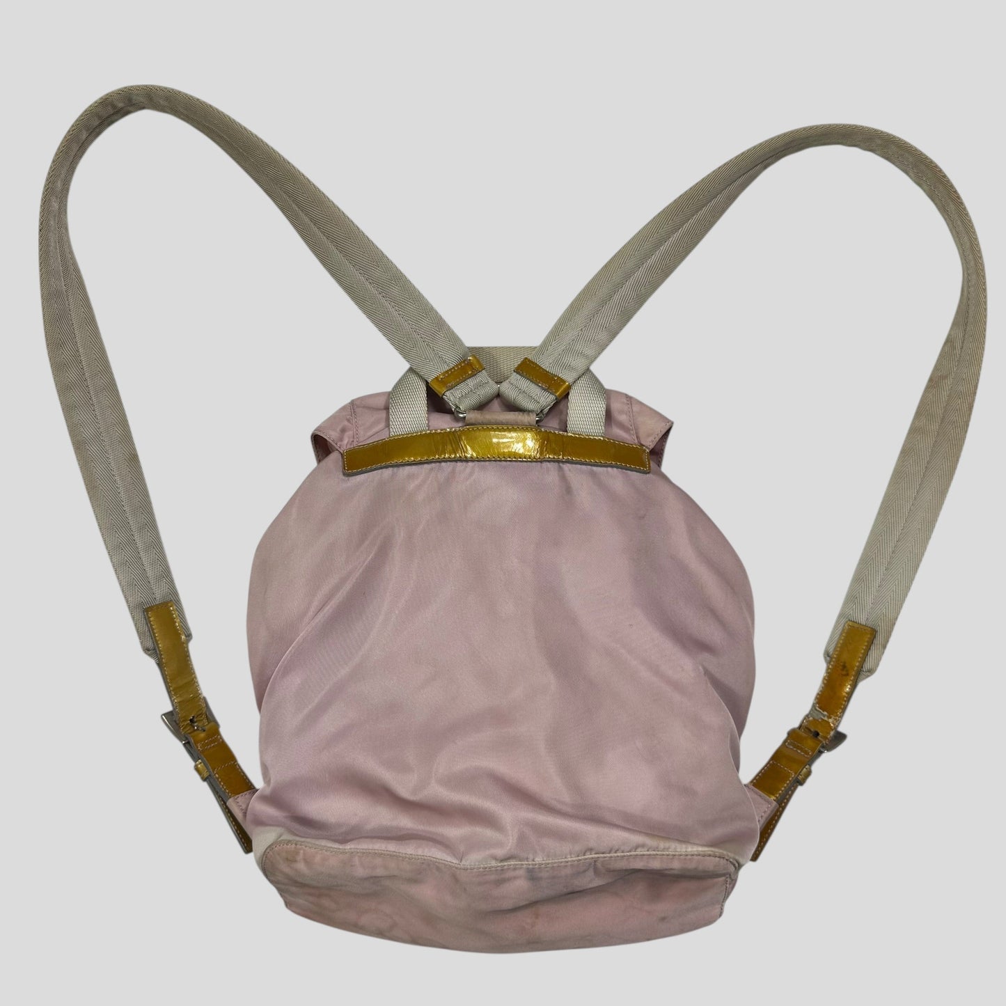 Prada Milano 00’s Triangle Plaque Logo Nylon Pink Backpack | O/S, Gold