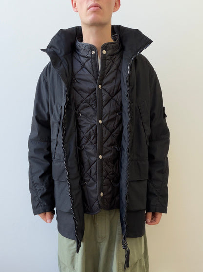Stone Island AW00 Nylam Dutch Rope Liner Asymmetrical Overcoat | XX-Large, Black
