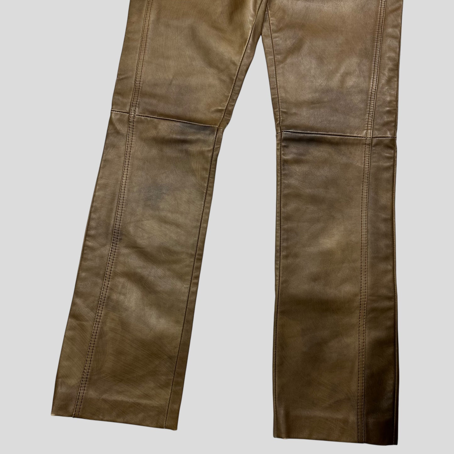Prada Milano 00’s Khaki Brown Leather Moto Trousers - IT40