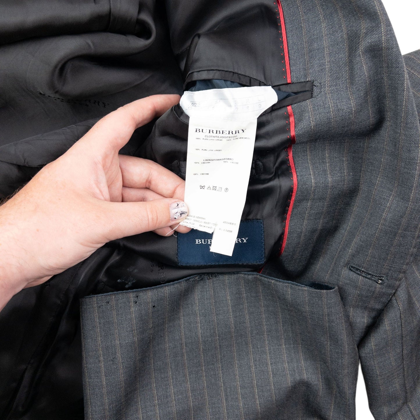 Vintage 2000s Burberry Striped Jacket & Trouser Suit Set Size XL | XL, Grey