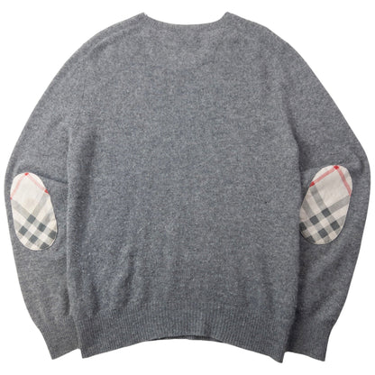 Vintage 2000s Burberry Brit Nova Check Elbow Patch Cashmere Jumper Size M | Medium, Grey