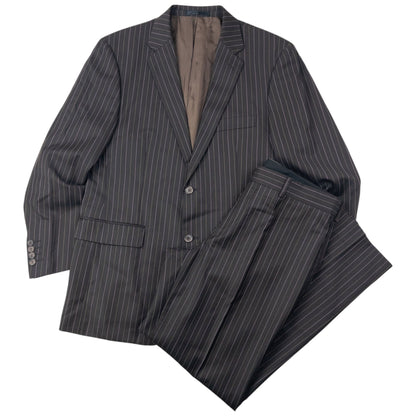 Vintage 90s YSL Yves Saint Laurent Pinstripe Jacket & Trousers Suit Set Size L | Large, Brown