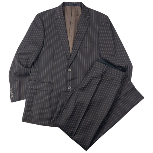 Vintage 90s YSL Yves Saint Laurent Pinstripe Jacket & Trousers Suit Set Size L | Large, Brown
