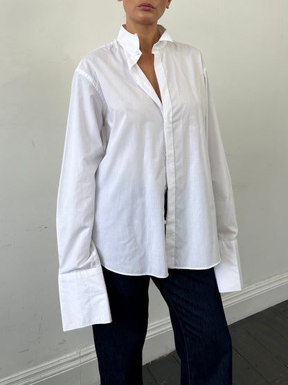 Vintage 2000s Wing Collar Cotton Tuxedo Dress Shirt - L/XL