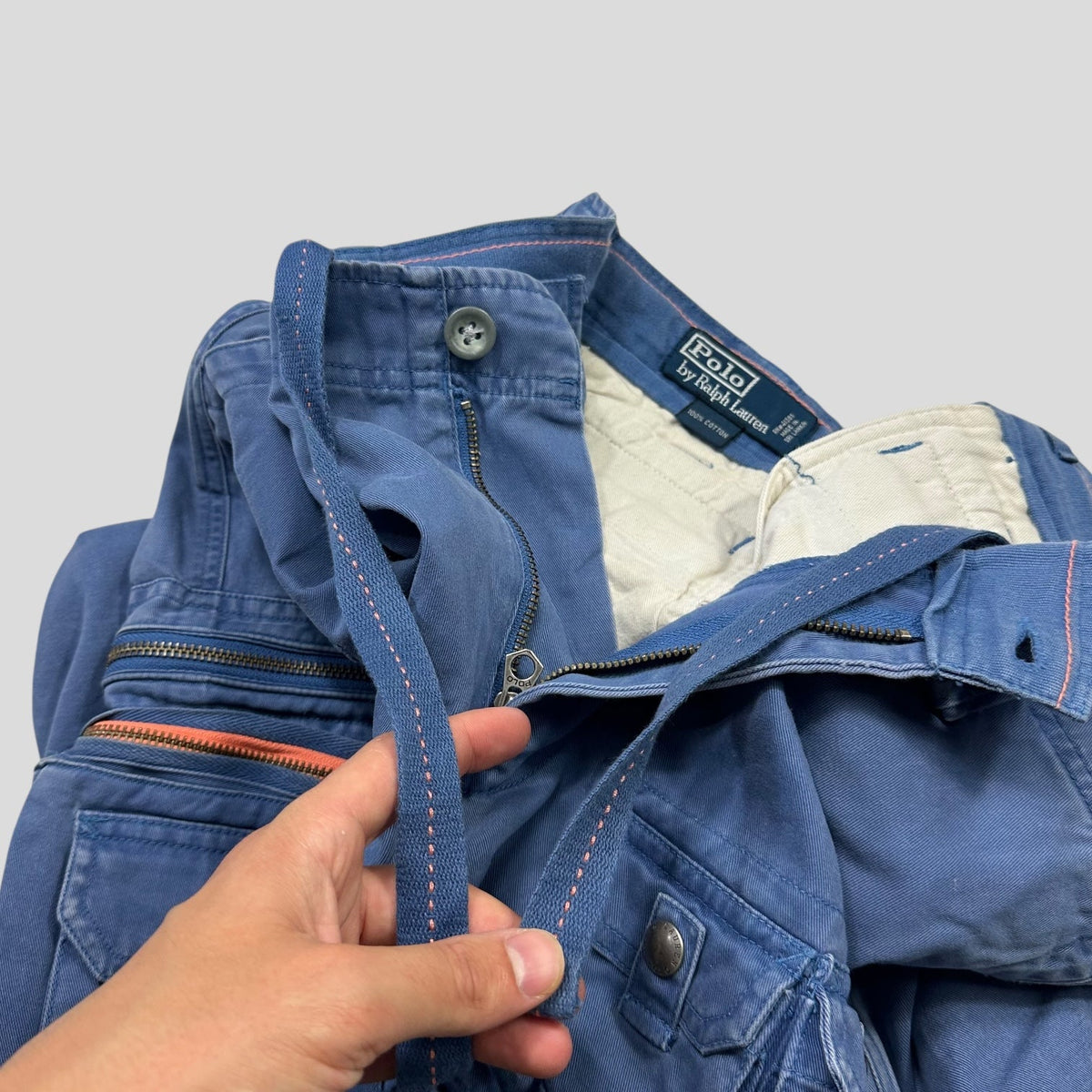 Polo 90’s Ralph Lauren Washed Multipocket Cargo Trousers - 34-36 | W34, Blue