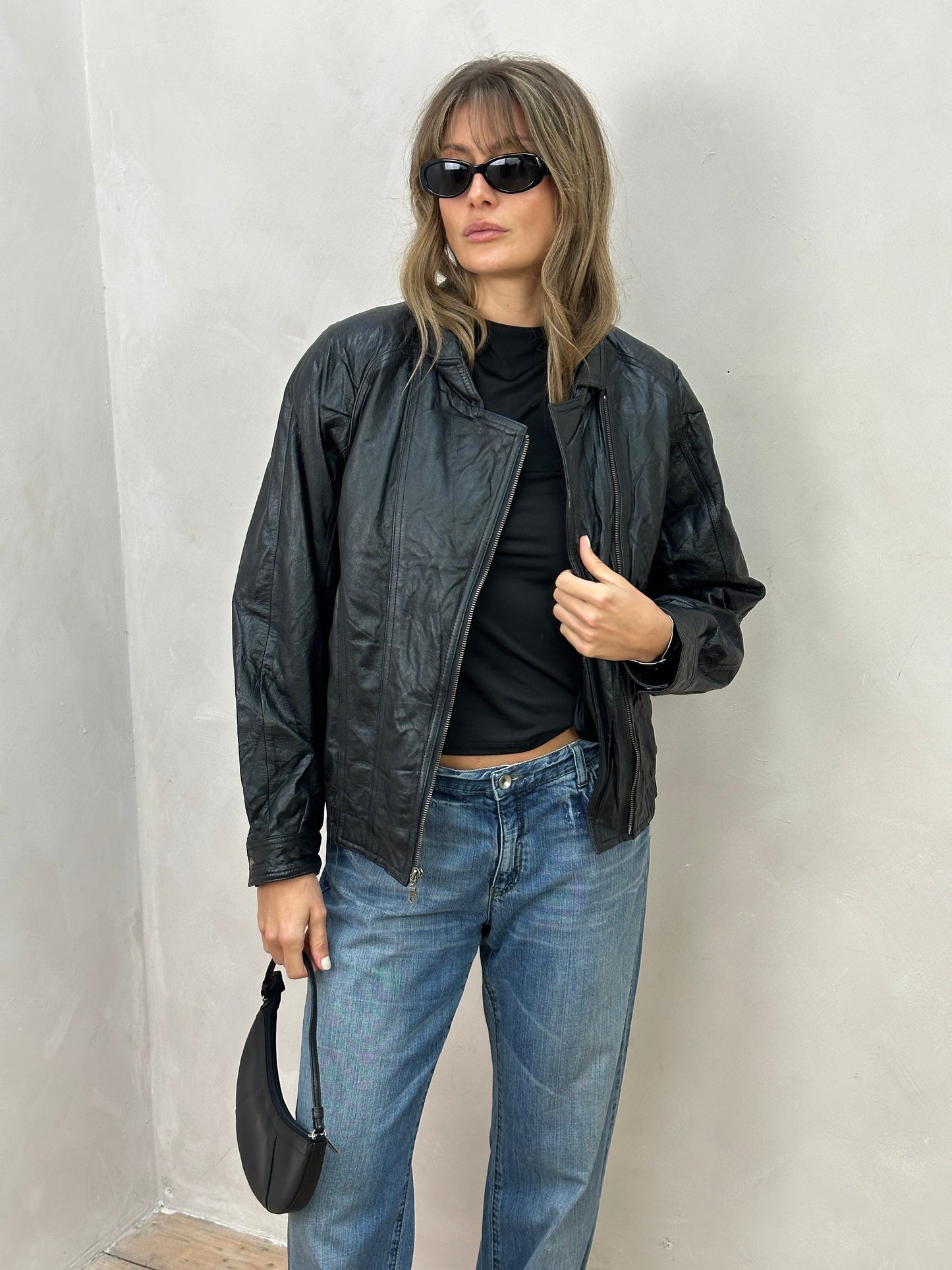 Vintage Leather Biker Jacket - S/M