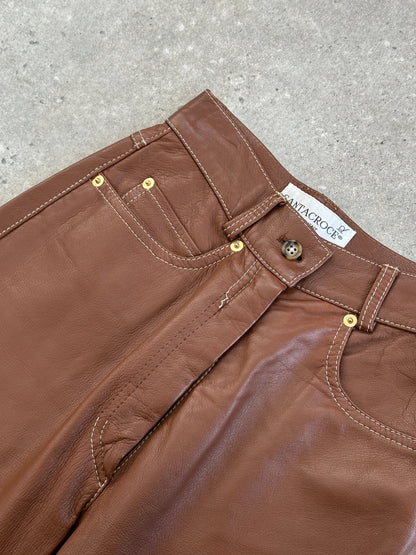 Italian Vintage Tapered Leg High Waisted Leather Trousers - W22