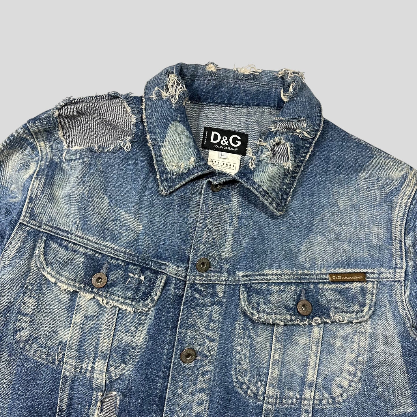 D&G AW04 Distressed Reconstructed Denim Boxy Jacket - L (M)