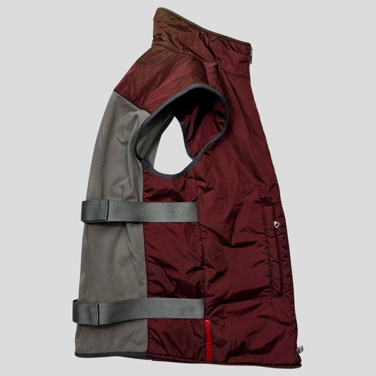 Prada Sport 1999 Nylon Bondage Mesh Padded Gilet - IT48 (S/M) | Small, Burgundy